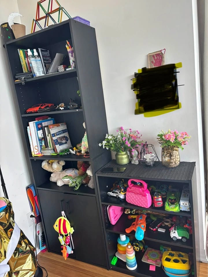 Black Bookcase and Storage Cabinet Set