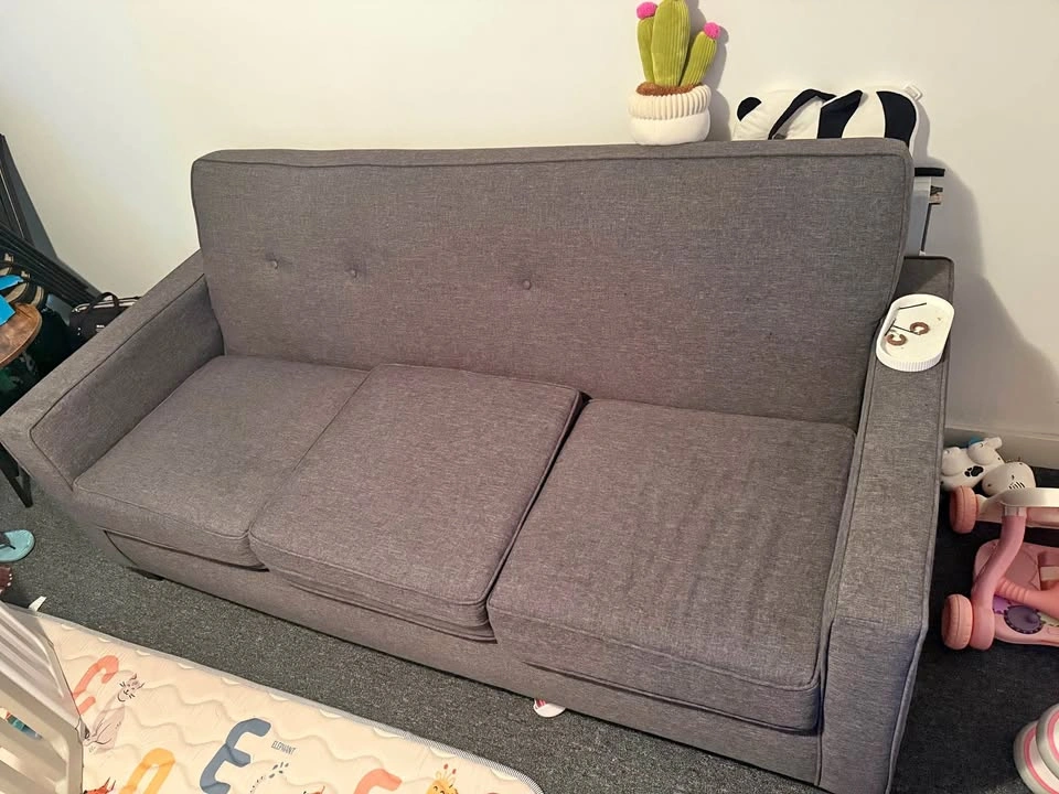 Grey Fabric 3-Seater Tufted Sofa