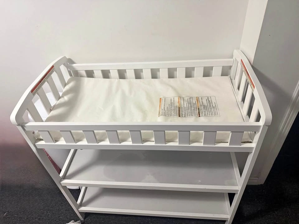 White Wooden Baby Changing Table with Pad