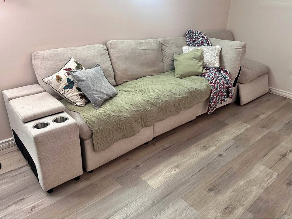 Sofa with a recliner for sale - $210 OBO and Free Lamp