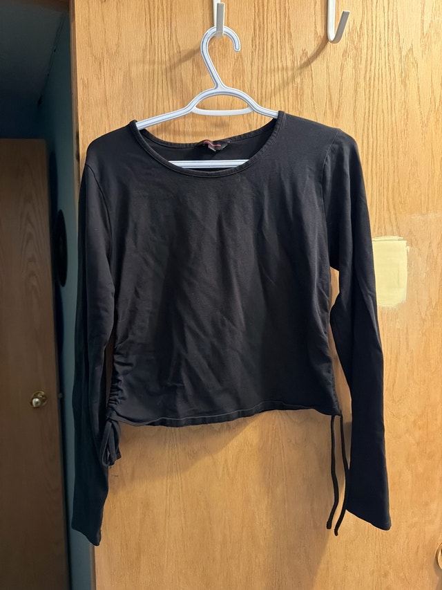 Black Long Sleeve Drawstring Top