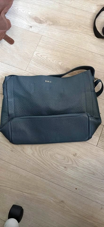 Furla Navy Blue Pebbled Leather Crossbody Hobo Bag