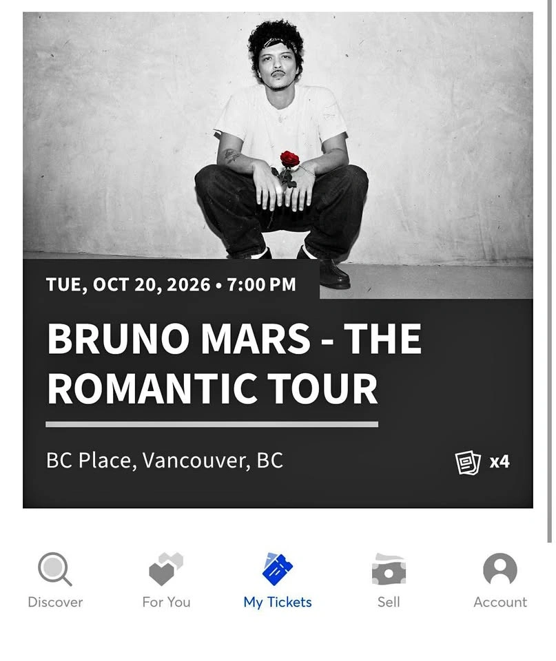 Bruno Mars Tickets (Floor)x4