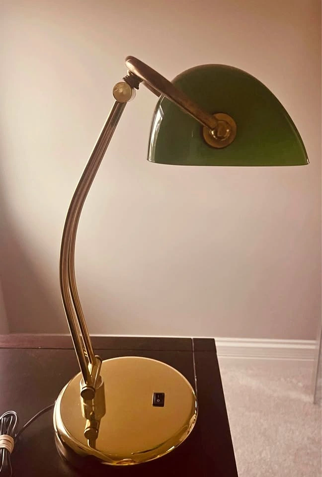 Vintage Emeraldlite Bottle Green Glass Brass Bankers Lamp
