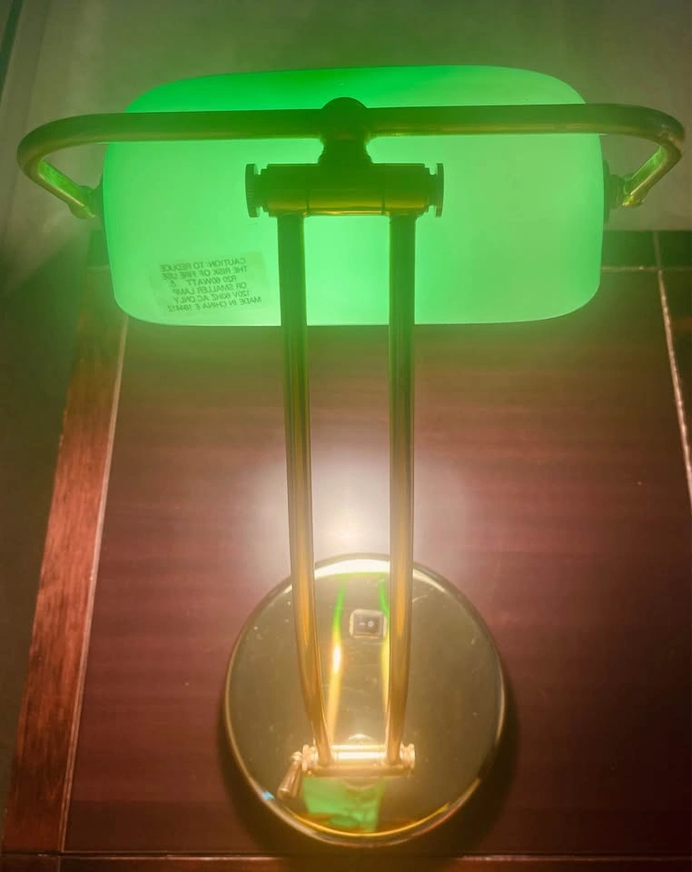 Vintage Emeraldlite Bottle Green Glass Brass Bankers Lamp - photo 4