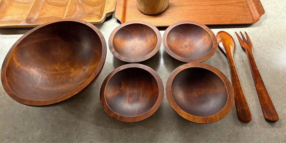 #3 Vintage 1960’s Baribocraft Canada Wooden Salad Bowl Set