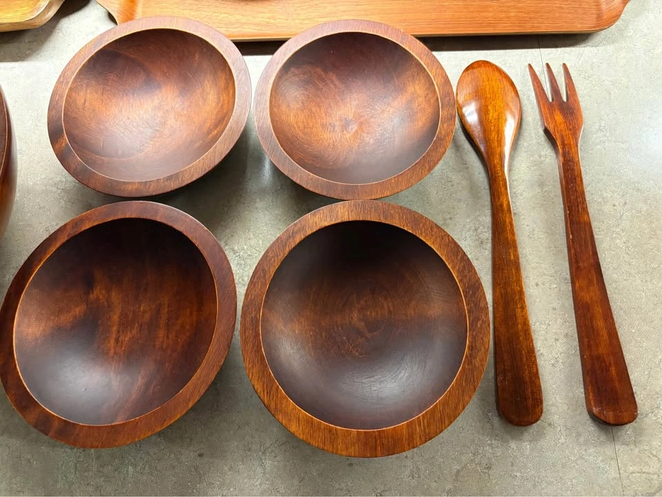 #3 Vintage 1960’s Baribocraft Canada Wooden Salad Bowl Set - photo 4