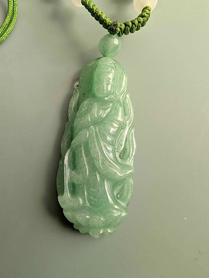 Green Jade Guanyin Pendant Necklace