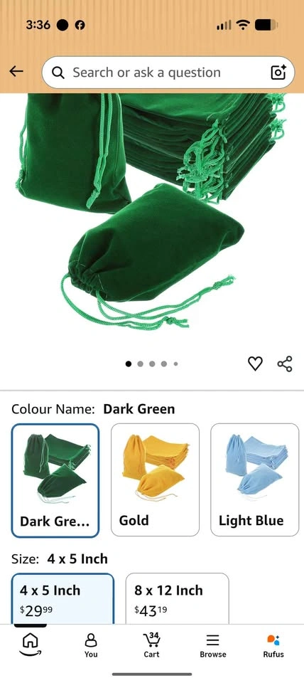 5 Green Velvet Drawstring Pouches 4x5 Inch - photo 3