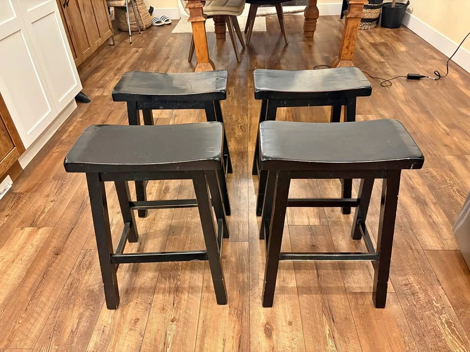 Black Distressed Saddle Seat Stools (4)