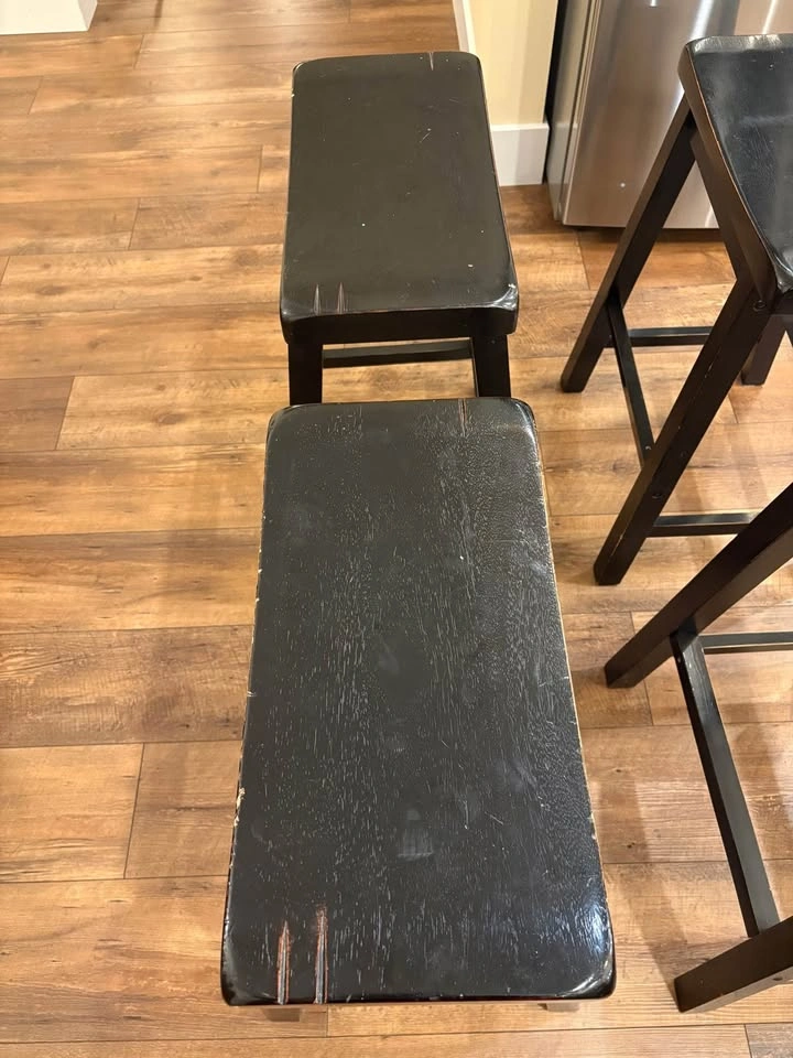 Black Distressed Saddle Seat Stools (4) - photo 3