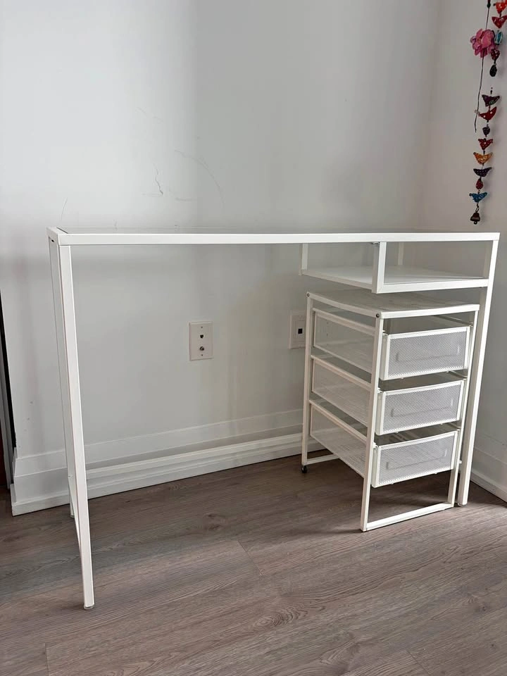 White Glass Desk + 3-Drawer Storage Unit