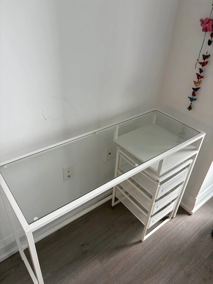 White Glass Desk + 3-Drawer Storage Unit - photo 2