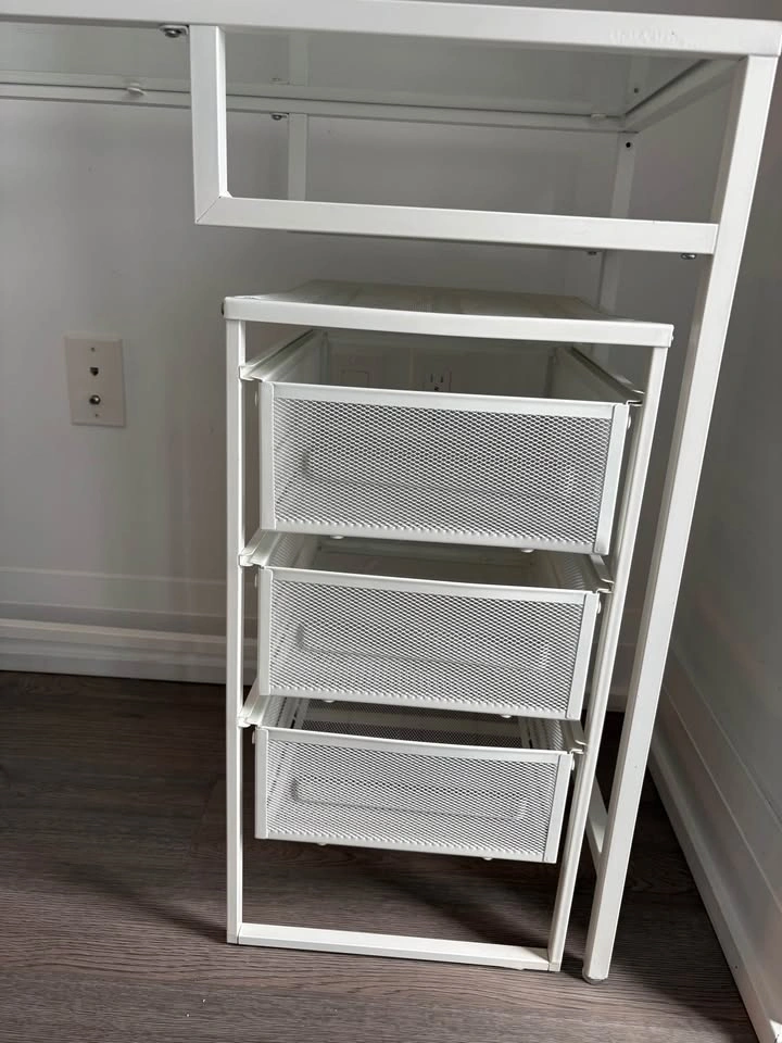 White Glass Desk + 3-Drawer Storage Unit - photo 3