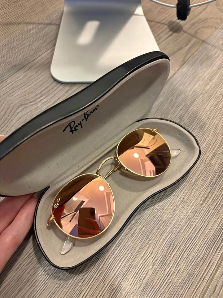 Ray-Ban Round Rose Gold Mirrored Sunglasses + Case