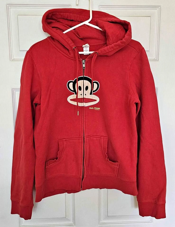 Vintage Paul Frank Julius the Monkey Red Zip Hoodie - Size XL