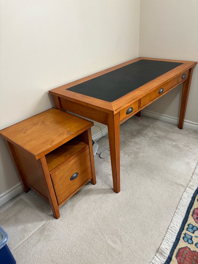 Wood Writing Desk and File Cabinet