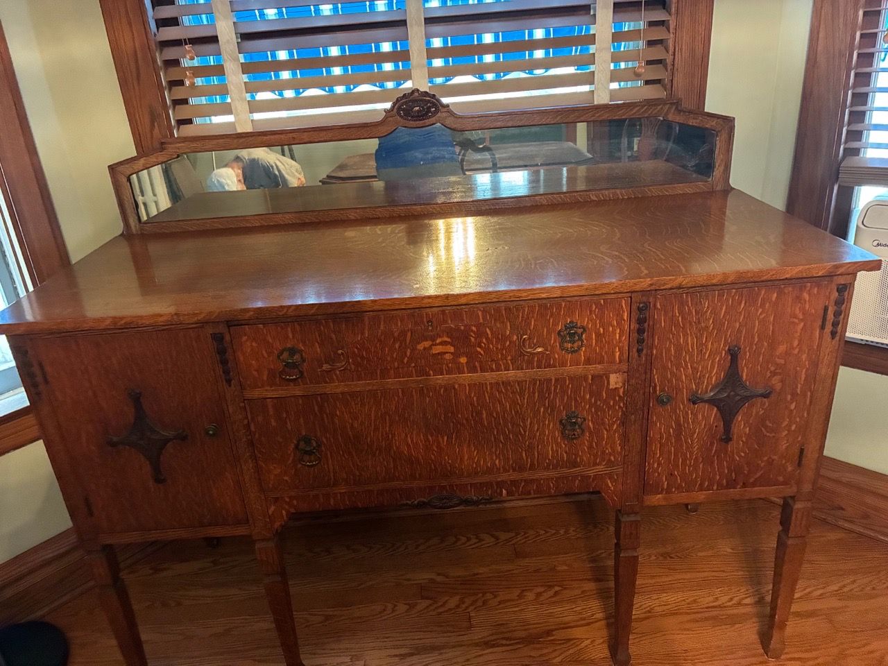 Antique Oak Buffet Sideboard with Mirror