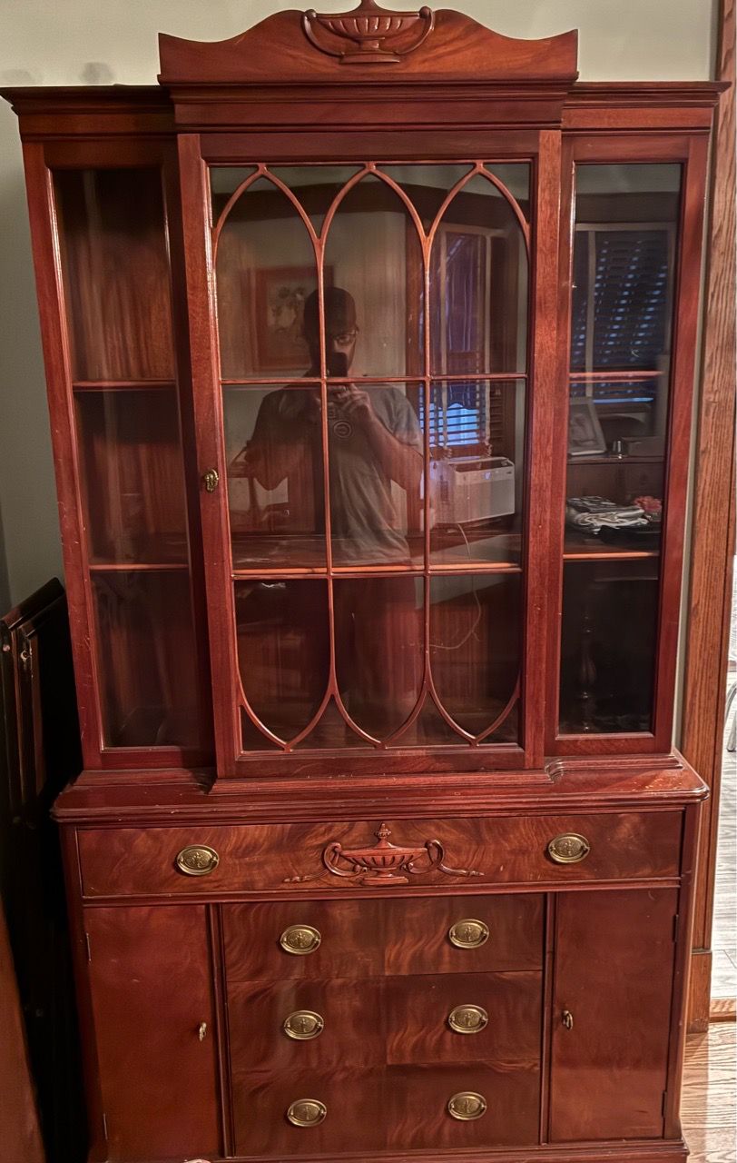 Mahogany China Cabinet Hutch with Glass Doors
