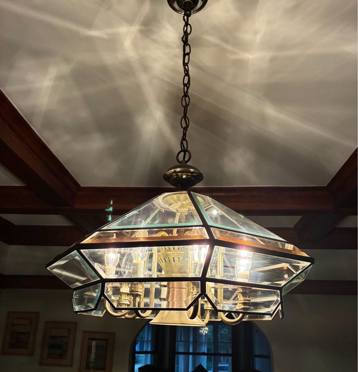 Large Beveled Glass Panel Chandelier