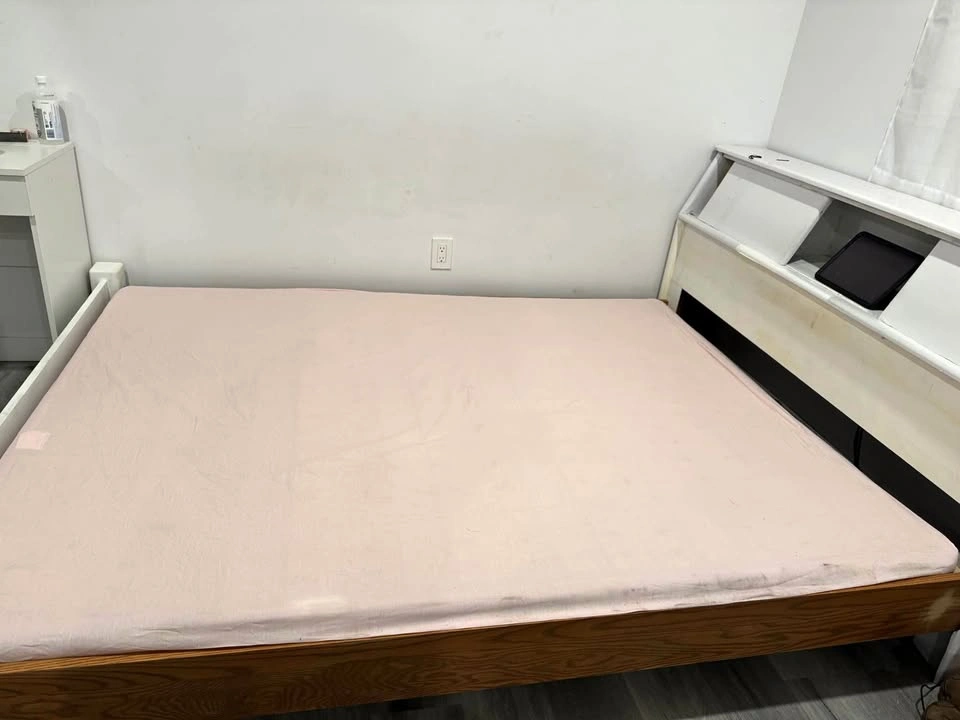 Queen size bed / box spring with storage in the headboard