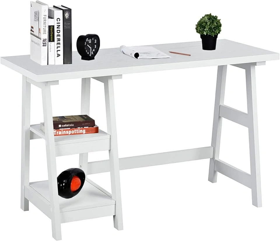 Writing Computer Desk Laptop Table White Trestle Home Office