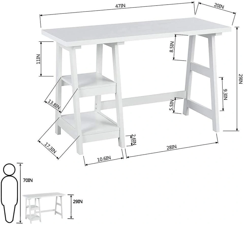 Writing Computer Desk Laptop Table White Trestle Home Office - photo 2