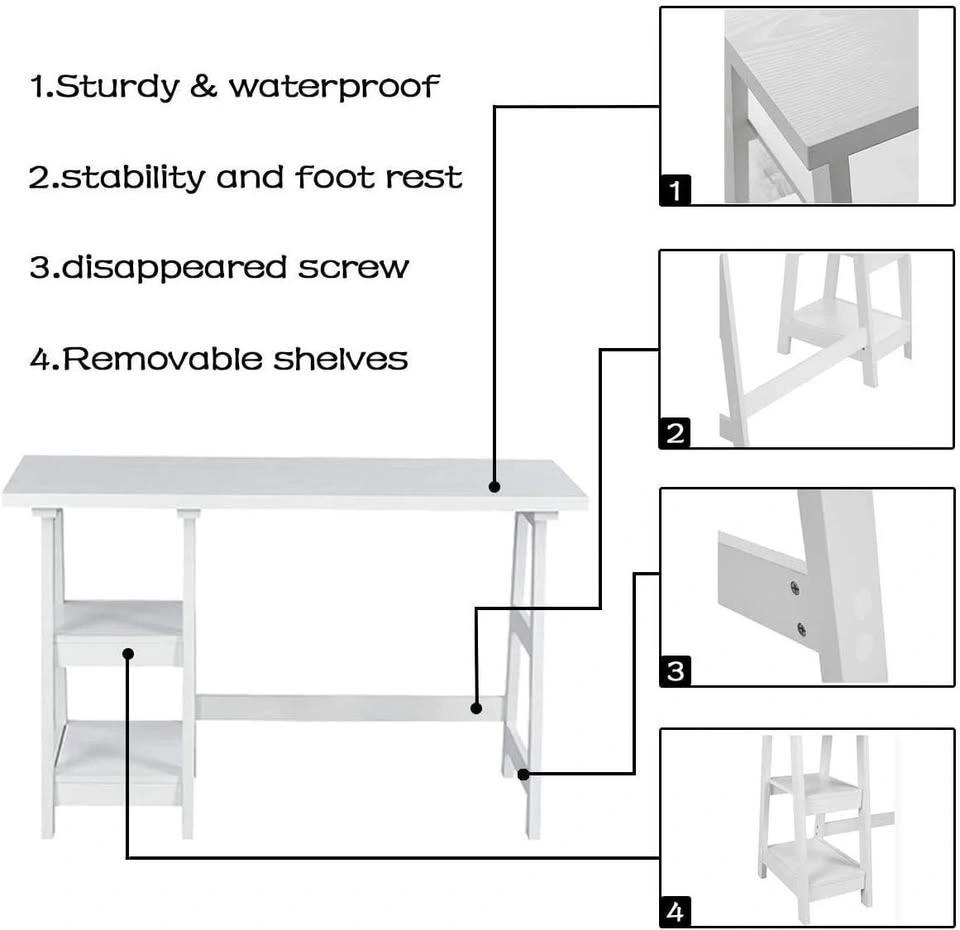 Writing Computer Desk Laptop Table White Trestle Home Office - photo 4