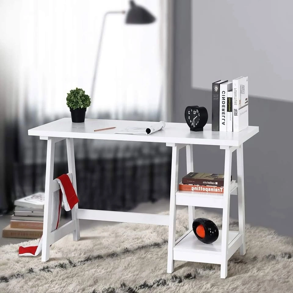 Writing Computer Desk Laptop Table White Trestle Home Office - photo 5
