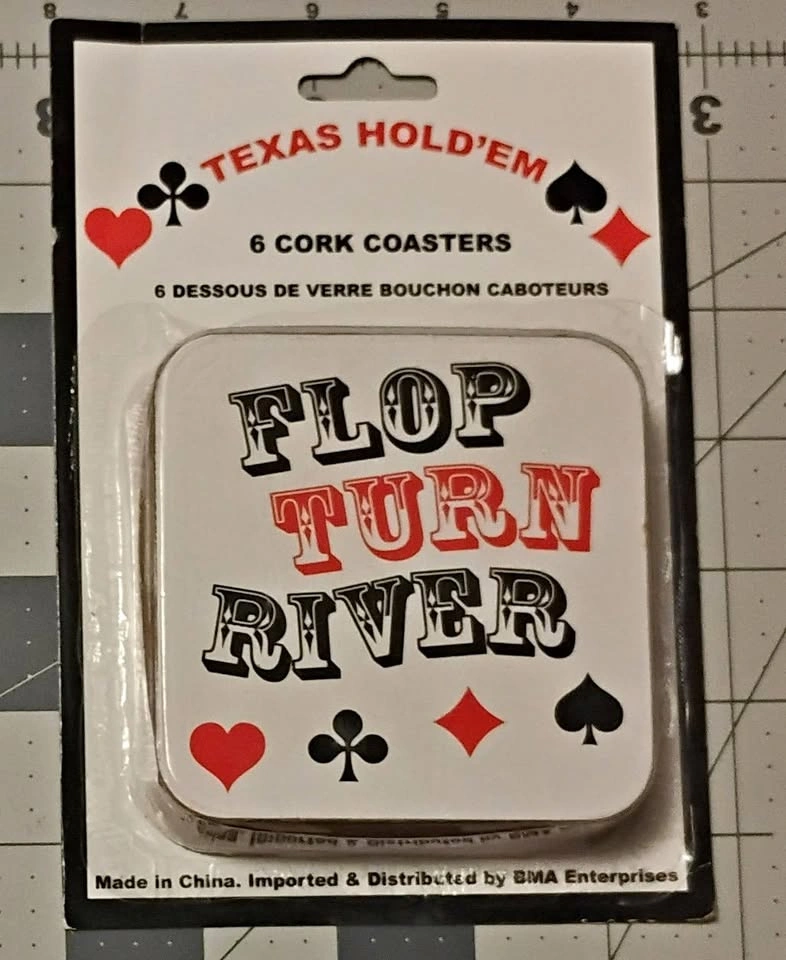 Texas Hold’Em Cork Coasters- Pack of 6 New