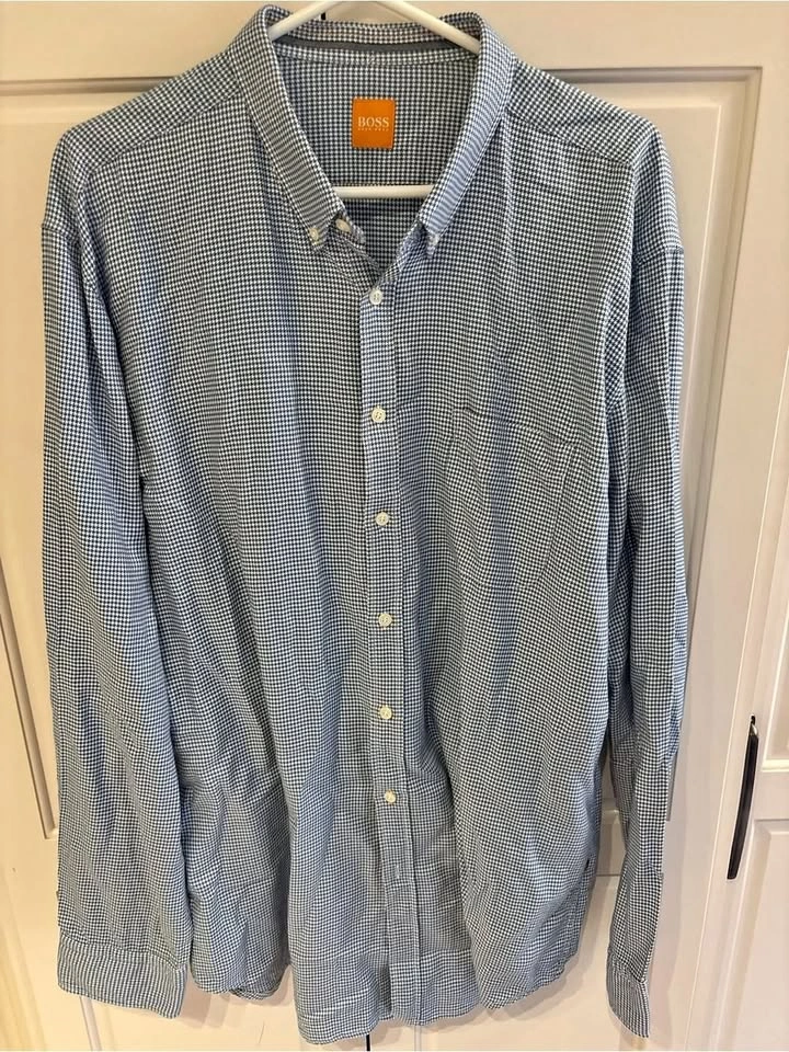 BOSS orange Men's Blue Check Button-Down Shirt xxxl