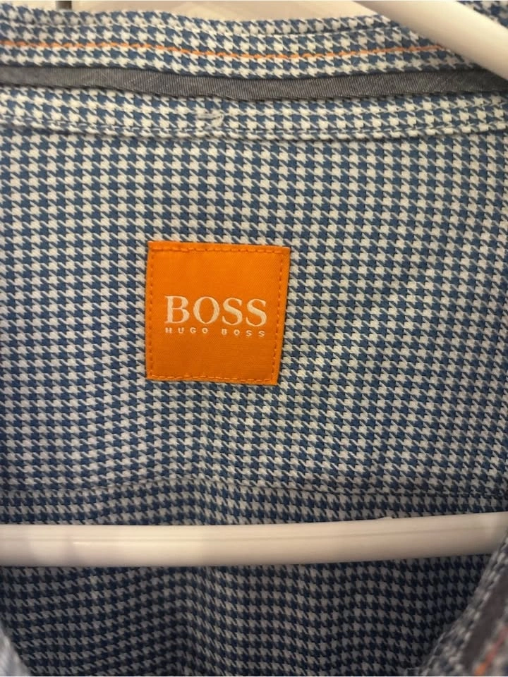 BOSS orange Men's Blue Check Button-Down Shirt xxxl - photo 2