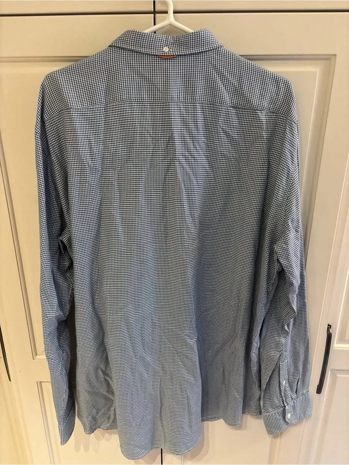 BOSS orange Men's Blue Check Button-Down Shirt xxxl - photo 3
