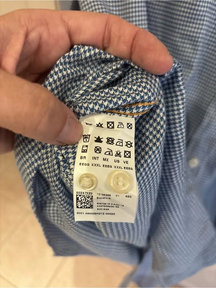 BOSS orange Men's Blue Check Button-Down Shirt xxxl - photo 4