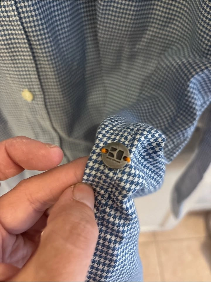 BOSS orange Men's Blue Check Button-Down Shirt xxxl - photo 5
