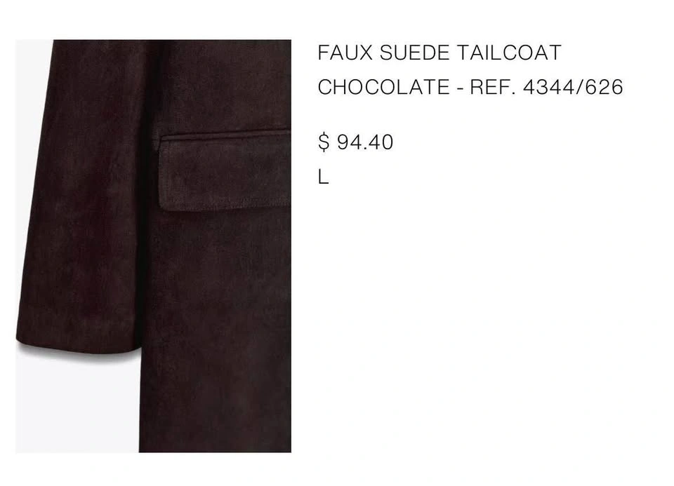 Zara Faux suede tailcoat - chocolate brown - size L - photo 3