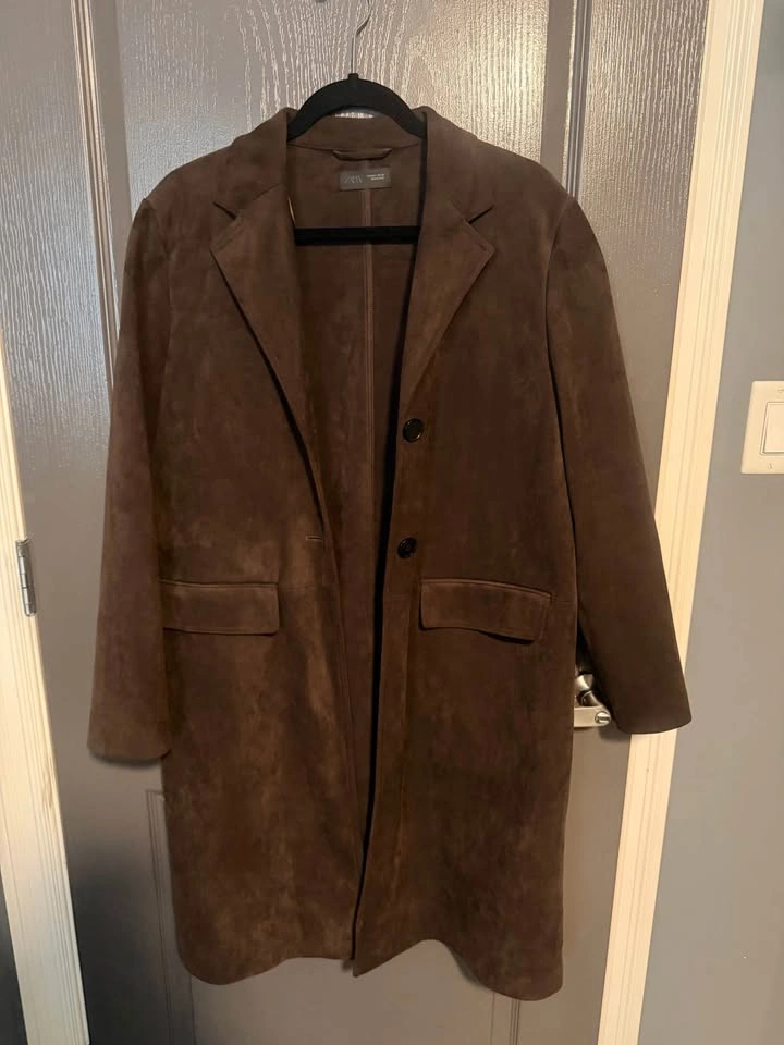 Zara Faux suede tailcoat - chocolate brown - size L - photo 4