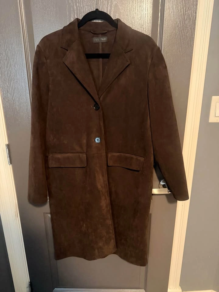 Zara Faux suede tailcoat - chocolate brown - size L - photo 5