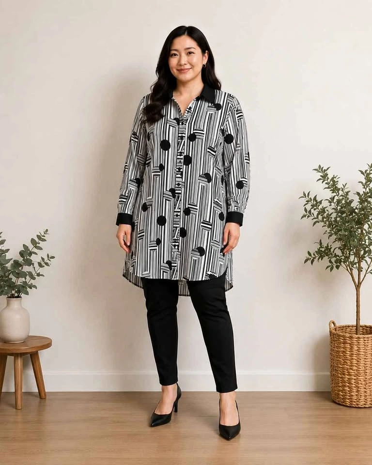 Size XL Geometric Polka Dot Tunic Shirt