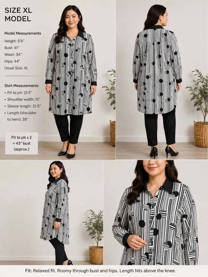 Size XL Geometric Polka Dot Tunic Shirt - photo 4