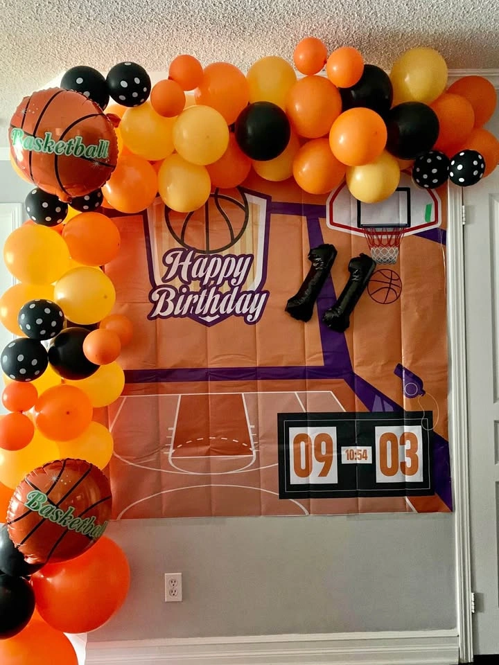 Basketball Birthday Party Backdrop and Balloon garland Kit