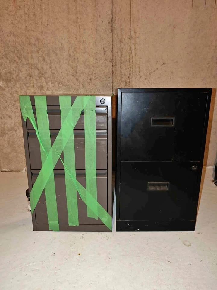 Pair of Metal Filing Cabinets - 3-Drawer Brown and 2-Drawer Blac