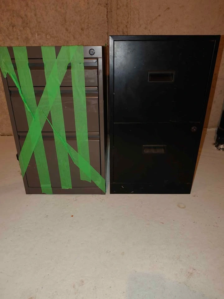 Pair of Metal Filing Cabinets - 3-Drawer Brown and 2-Drawer Blac - photo 2