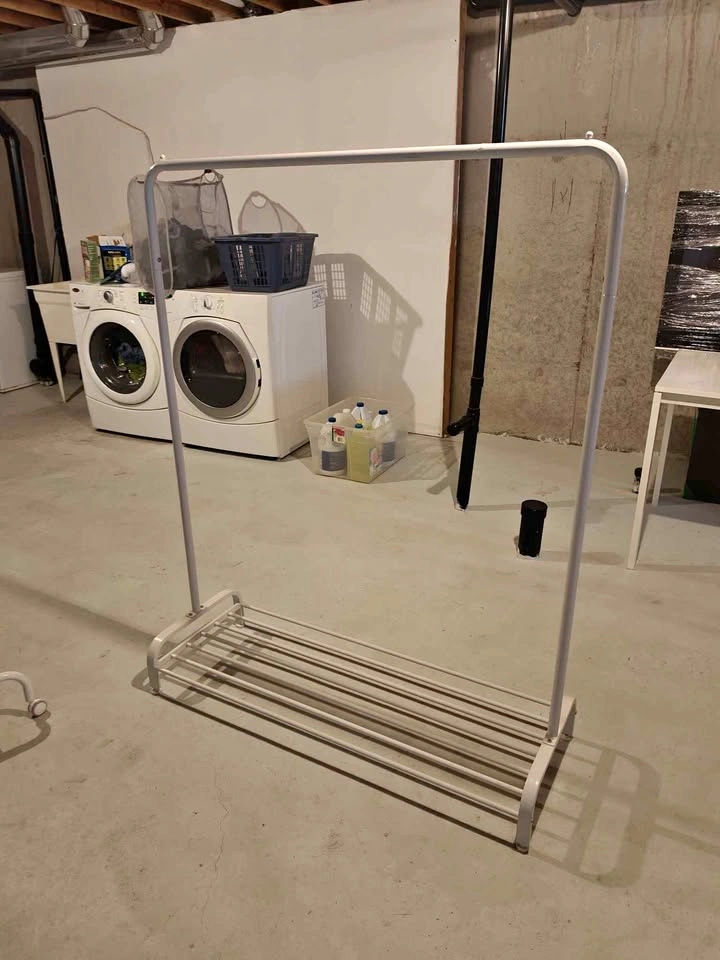 White Metal Clothes Rack with Shoe Shelf