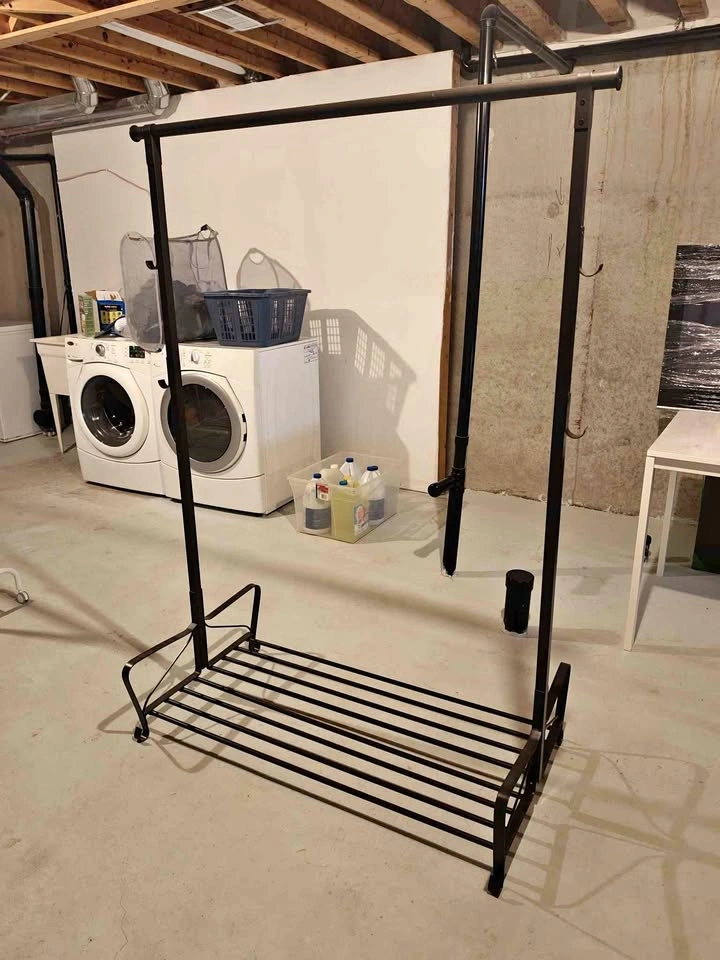 Black Metal Garment/Clothing Rack with Shoe Shelf