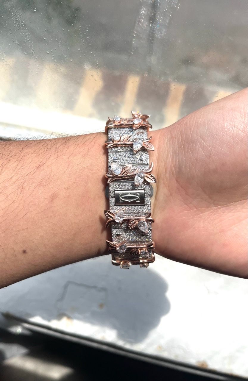 VVS buss down watch Cartier Rose Gold and Silver Crystal Bracele