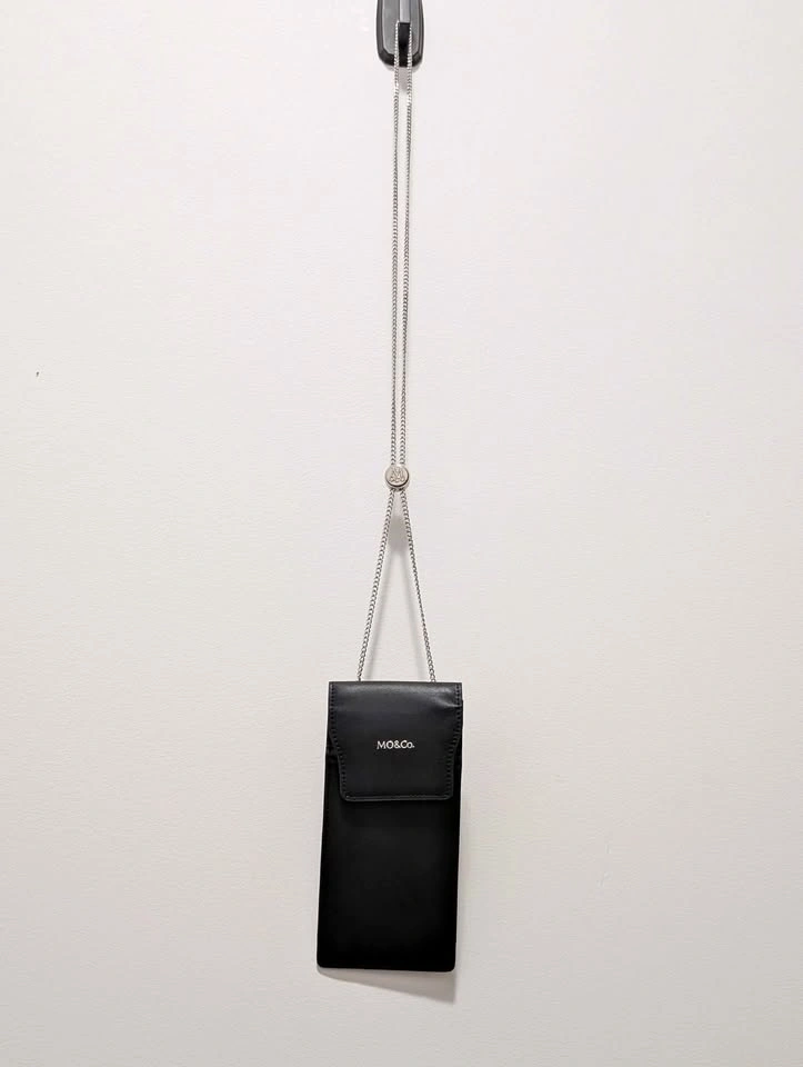 MO&Co. Black Leather Phone Bag with Chain Strap