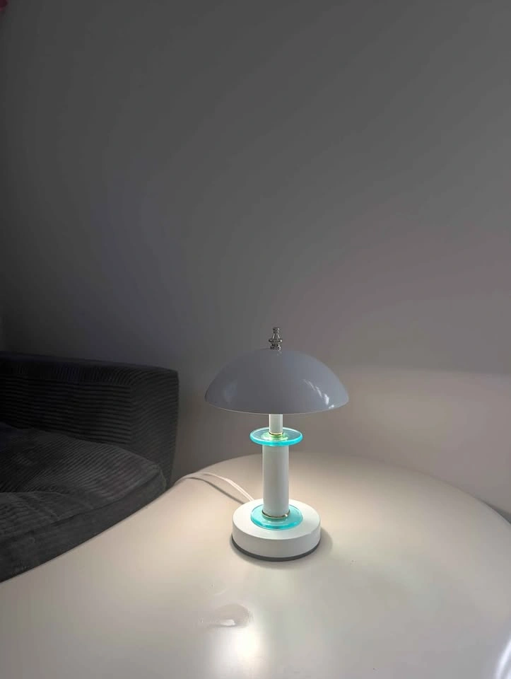 Vintage White Mushroom Table Lamp with Blue Glass Accents - photo 2