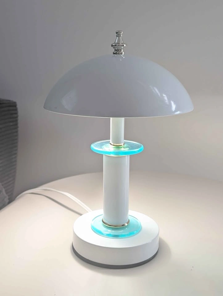 Vintage White Mushroom Table Lamp with Blue Glass Accents - photo 3