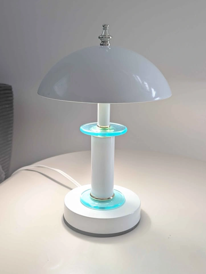 Vintage White Mushroom Table Lamp with Blue Glass Accents - photo 4